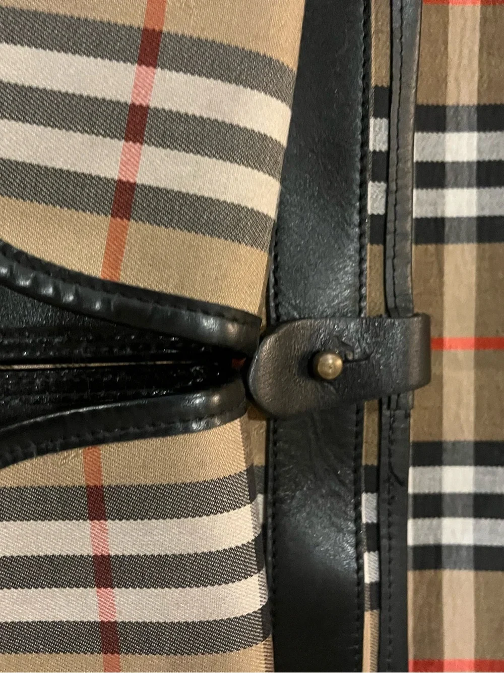 Vintage Burberrys Unisex Classic Plaid Messenger Bag - Beige with Black Trim